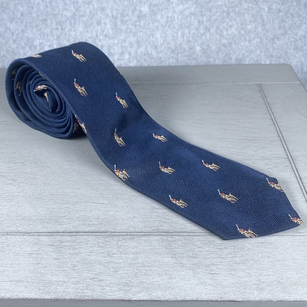 Polo Ralph Lauren Tie Mens One Size Navy Blue Silk Embroidered Pony Logo